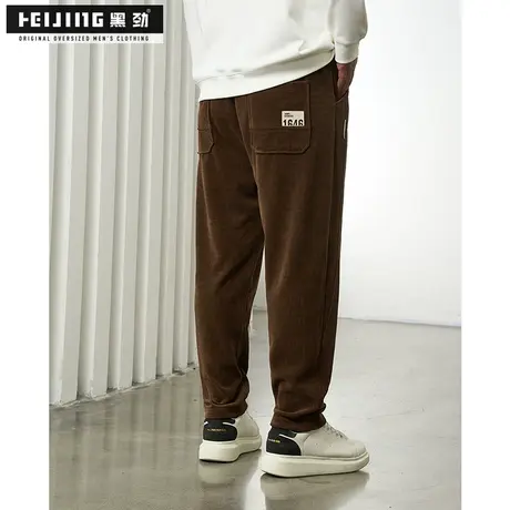 黑劲大码潮牌休闲裤冬季加肥加大宽松直筒灯芯绒保暖防风胖子裤子图片
