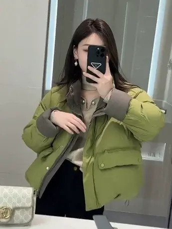 时尚羽绒服女2023冬季新款韩版洋气宽松立领撞色短款白鸭绒外套潮商品大图