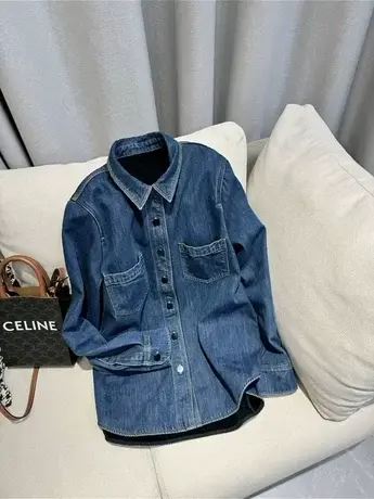 2023秋冬季新款休闲加绒牛仔衬衫女叠穿衬衣加厚外套上衣外穿爆款商品大图