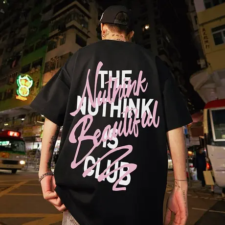 Nuthink美式街头宽松短袖t恤男夏季潮牌潮流大码男士半袖情侣上衣商品大图