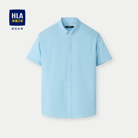 HLA/海澜之家宽松短袖休闲衬衫2024春夏新款条纹扣领尖领衬衣男图片