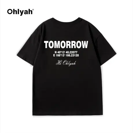 Ohlyah字母印花短袖T恤男潮牌宽松夏季男生半袖简约百搭情侣tee商品大图