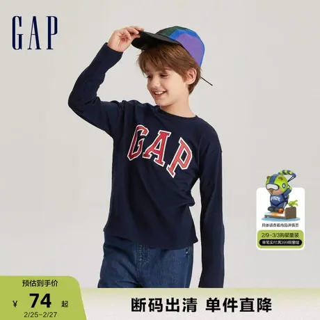 【断码优惠】Gap男女童春秋LOGO纯棉洋气长袖T恤舒适上衣821304商品大图