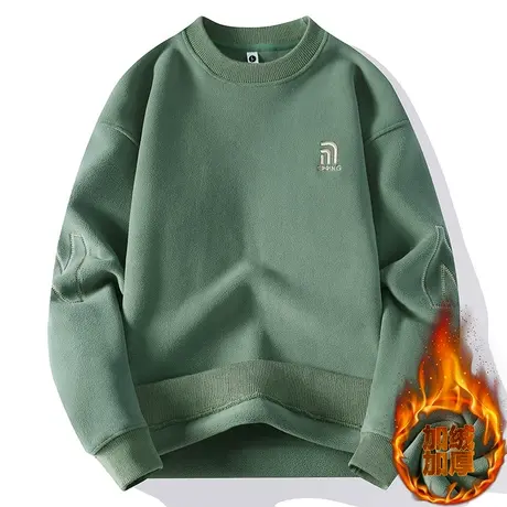 奥粒绒2023冬季新款男士加绒加厚长袖T恤衫潮流加肥保暖宽松卫衣商品大图