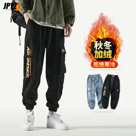潮牌休闲裤男士春秋2022新款加绒加厚束脚宽松工装裤子男款秋冬季商品大图