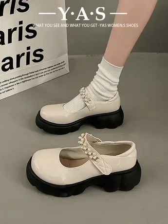 甜酷玛丽珍小皮鞋设计感女小众法式Lolita鞋厚底2024春秋白色单鞋商品大图