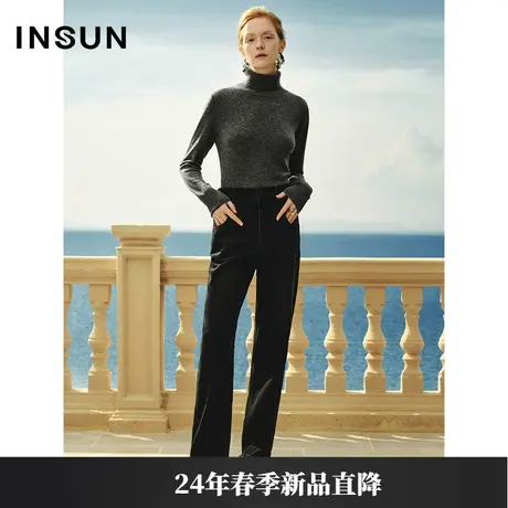 INSUN恩裳线上专选2024春款精梳羊毛羊绒高领针织衫图片