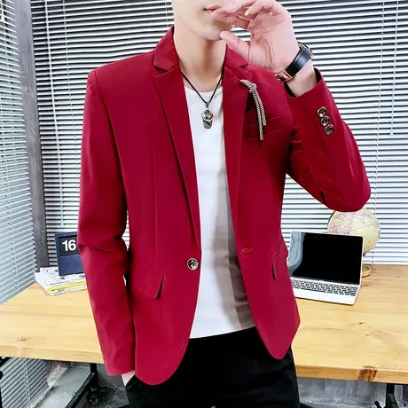 男士简约时尚纯色西装潮流秋装百搭外套上衣韩版修身型薄款小西装商品大图