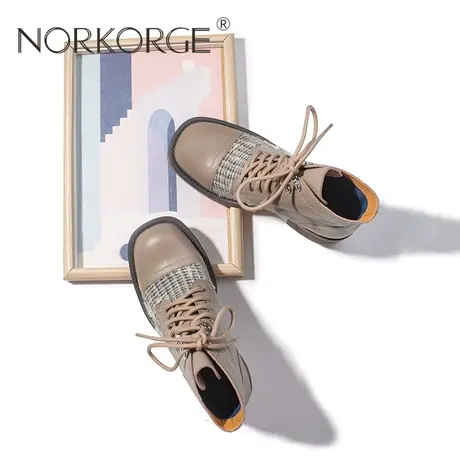 复古灰色系带时装马丁靴商品大图