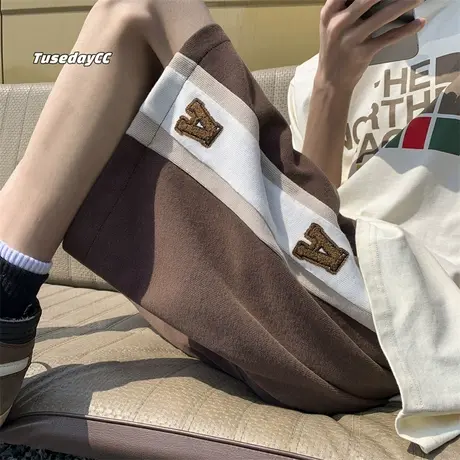 运动休闲短裤男夏季薄款直筒宽松撞色拼接中裤ins潮牌五分裤子男图片