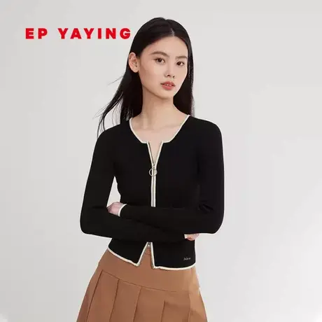 EP雅莹女装 cleanfit100%绵羊毛拉链针织开衫上衣 2023秋冬9156A图片