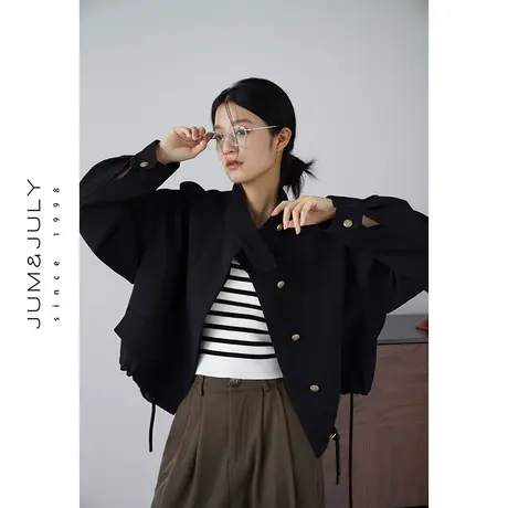 嘉茱莉2023早秋新款短款立领夹克外套女春秋宽松上衣高级感短外套商品大图