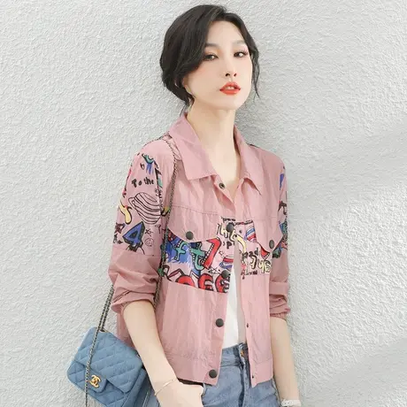 韩潮袭人百搭polo领印花防晒衣女夏季新款2023年薄款短外套棒球服图片