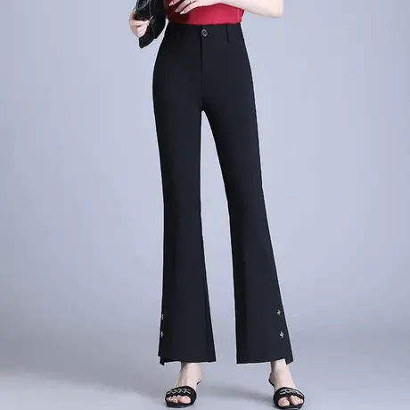 黑色微喇裤女夏韩版设计感开叉喇叭裤时尚气质休闲裤高级感马蹄裤图片