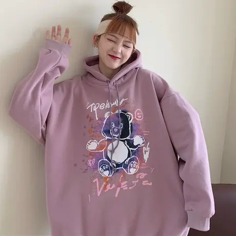 oversize卫衣女小个子秋冬宽松韩版潮ins上衣温柔风加绒加厚外套商品大图