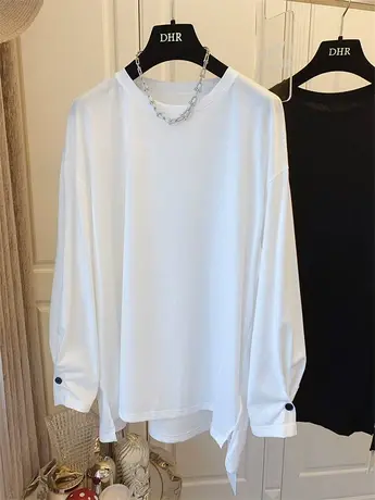 长袖t恤女2021秋季新款韩版ins慵懒宽松设计感小众纯色打底衫上衣商品大图