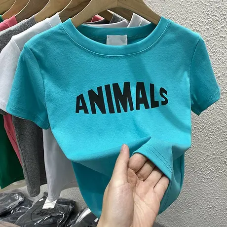 纯棉正肩短袖T恤女夏装2022新款修身洋气内搭小衫潮ins短款上衣服商品大图