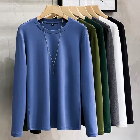 圆领打底衫男春秋内搭纯色男装上衣服男士t恤长袖2023新款薄潮流商品大图