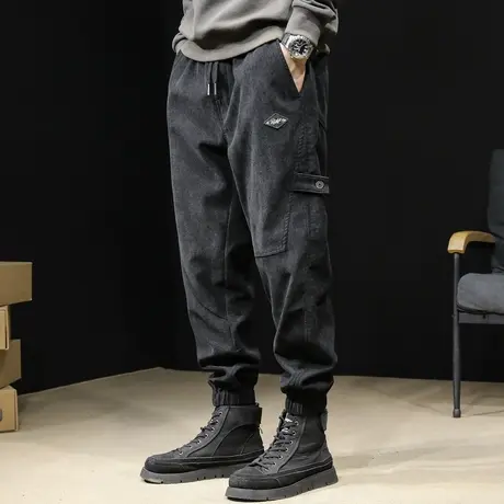 灯芯绒运动裤男秋冬款束脚大码工装裤子男士加肥加大加绒休闲男裤商品大图