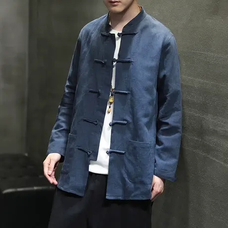 中国风盘扣亚麻衬衫男士长袖中式棉麻衬衣立领复古风男装休闲上衣商品大图