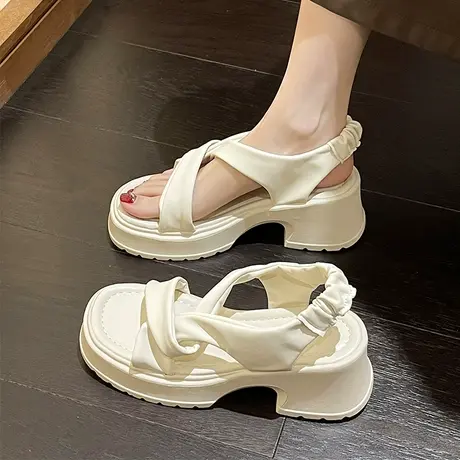 配裙子的凉鞋女外穿2023年夏季新款高级感时尚百搭松糕厚底罗马鞋图片