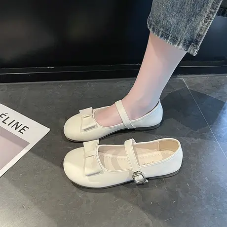 鞋子新款2023爆款女夏季蝴蝶结平底奶奶鞋软底复古圆头豆豆单鞋商品大图