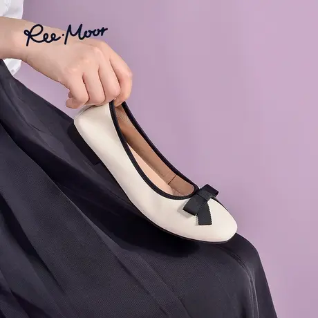 REEMOOR睿慕秋季蝴蝶结晚晚风温柔小香风软底浅口平底鞋单鞋女鞋商品大图