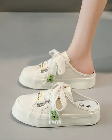 包头半拖鞋女夏季外穿2023年新款无后跟懒人鞋一脚蹬厚底小白单鞋商品大图