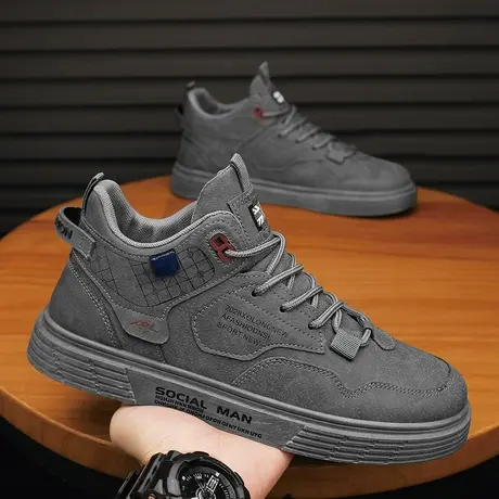 男鞋秋季秋冬2023新款运动休闲高帮板鞋皮面防水软底男士工作潮鞋商品大图