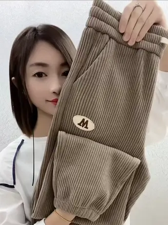 清仓捡漏～加绒加厚雪尼尔休闲裤女2024新款秋冬灯芯绒运动束脚裤图片