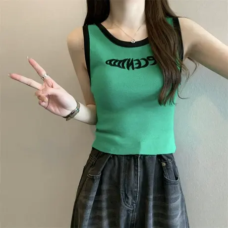 辣妹穿搭法式吊带背心女内搭白色带胸垫短款无袖打底美背运动上衣商品大图