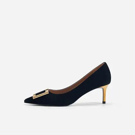 Nine West/玖熙2023年春季新款细跟高跟鞋女方扣绒面通勤单鞋女图片