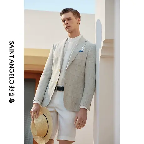 报喜鸟西服定制春夏男士格纹羊毛西服上衣便西休闲外套量身定做商品大图