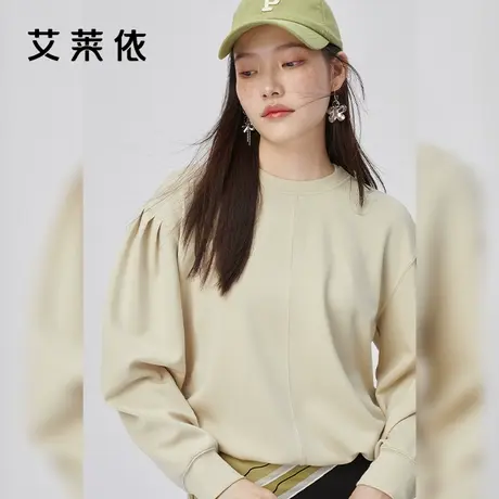 艾莱依早春女士圆领卫衣新款时尚百搭纯色oversize小众休闲上衣潮商品大图
