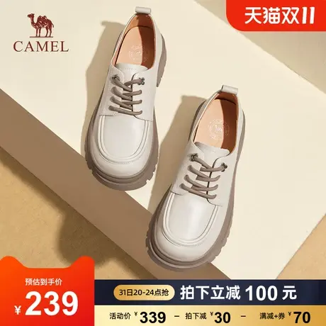 骆驼鞋子女2023新款爆款冬季真皮厚底单鞋毛毛鞋JK小皮鞋女乐福鞋图片