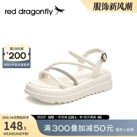 红蜻蜓厚底面包凉鞋女夏新款水钻带仙女风鞋子配裙子时尚沙滩女鞋图片