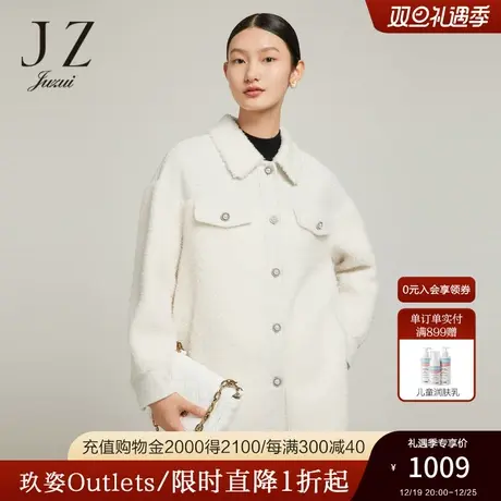 JZ玖姿官方奥莱衬衫式外套女装冬新款时尚拼接小香风洋气花呢上衣图片