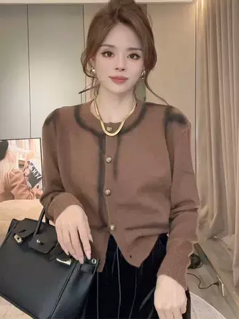 多巴胺针织衫慵懒风复古早秋法式精致开衫上衣薄款时尚毛衣外套潮商品大图