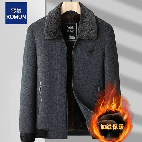 罗蒙中老年加绒保暖外套爸爸秋冬季上衣加厚男士雪尼尔夹克爷爷装图片