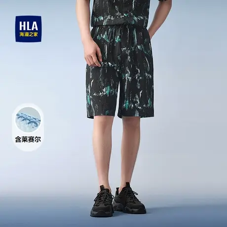 HLA/海澜之家时尚宽松休闲中裤2025春夏新款抽绳系带印花沙滩裤男商品大图