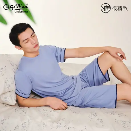 金利来男士睡衣2025夏季薄款莫代尔短袖短裤家居服套装圆领可外穿商品大图