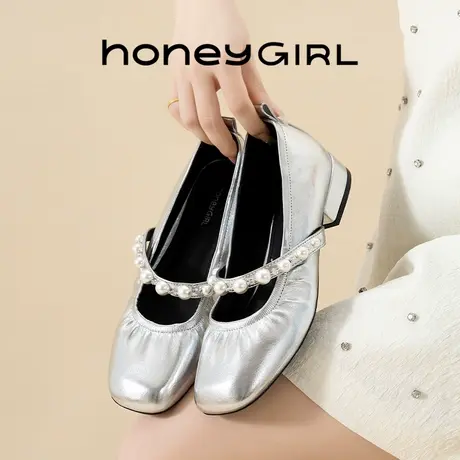 honeyGIRL晚晚鞋玛丽珍鞋子女2025新款爆款夏季银色小皮鞋女单鞋图片