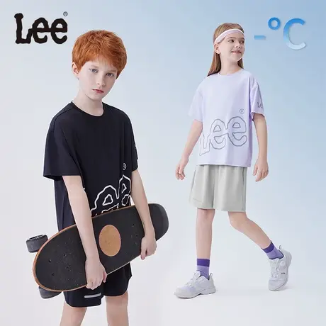 lee凉感童装T恤套装短袖紫色2025年新款运动休闲男女孩学生衣服图片
