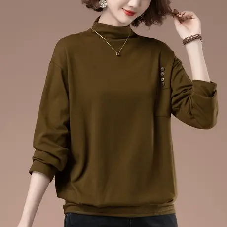 半高领打底衫女秋冬加肥加大码女装宽松中年妈妈百搭纯色显瘦上衣商品大图
