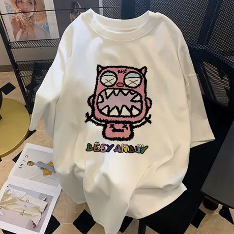 情侣装夏装短袖t恤女美式街头风hiphop复古纯棉大码上衣ins潮减龄商品大图