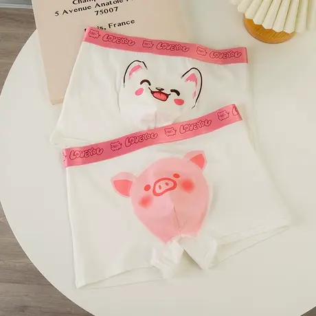 小猪内裤~男士内裤纯棉抗菌四角夏季潮流可爱男生宽松大码平角裤商品大图