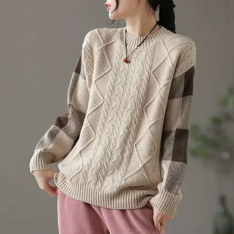 dza 复古加厚减龄毛衣女士秋冬新款内搭上衣棉线针织衫休闲打底衫图片