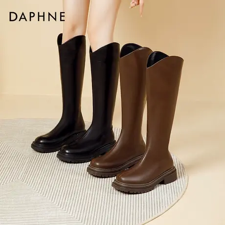 达芙妮显瘦长筒靴女夏秋穿辣妹靴子2025新款不过膝v口骑士靴高级商品大图