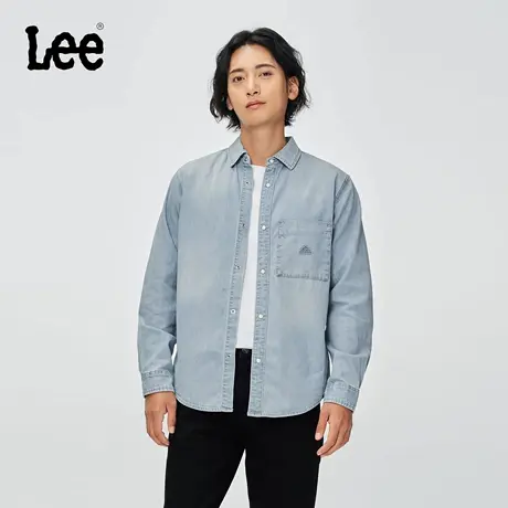 Lee商场同款25秋冬新品舒适版翻领小三角Logo浅蓝男长袖牛仔衬衫图片