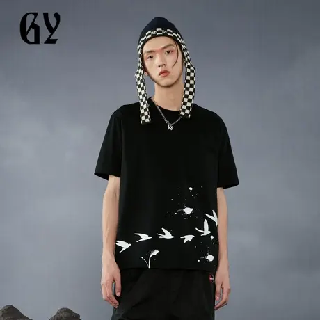 雅戈尔奥莱 GY男装夏季趣味印花微落肩廓形吸湿透气男士短袖T恤商品大图